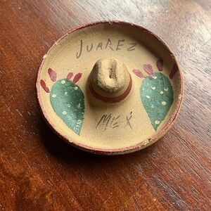 Vintage Southwest Juarez Mexico Painted Clay Cactus Trinket Dish, MCM